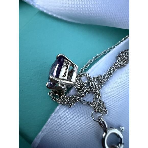 Tiffany & Co. Silver 2ct Purple Amethyst Gemstone Pendant Sparkler Necklace 16" - Picture 12 of 13